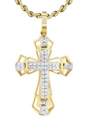 10K Yellow Gold Cross Pendant & Rope Chain | 0.26 Carats