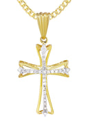 10K Yellow Gold Cross Pendant & Cuban Chain | 0.21 Carats