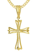 10K Yellow Gold Cross Pendant & Cuban Chain | 0.21 Carats