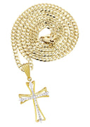 10K Yellow Gold Cross Pendant & Cuban Chain | 0.21 Carats