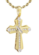 10K Yellow Gold Cross Pendant & Rope Chain | 0.57 Carats