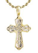 10K Yellow Gold Cross Pendant & Rope Chain | 0.57 Carats