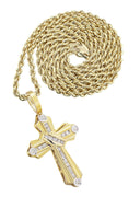 10K Yellow Gold Cross Pendant & Rope Chain | 0.57 Carats