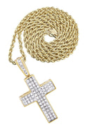 10K Yellow Gold Cross Pendant & Rope Chain | 0.81 Carats