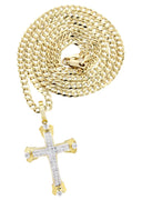 10K Yellow Gold Cross Pendant & Cuban Chain | 0.49 Carats