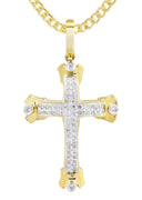 10K Yellow Gold Cross Pendant & Cuban Chain | 0.49 Carats