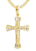 10K Yellow Gold Cross Pendant & Cuban Chain | 0.49 Carats