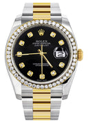New Style | Diamond Gold Rolex Watch For Men | 36Mm | Black Dial | Oyster Band