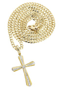 10K Yellow Gold Cross Pendant & Cuban Chain | 0.36 Carats