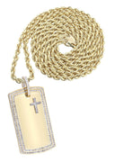 10K Yellow Gold Dog Tag Diamond Pendant & Rope Chain | 3.07 Carats