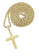 10K Yellow Gold Cross Pendant & Rope Chain | 0.15 Carats