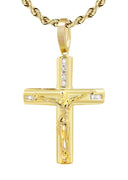 10K Yellow Gold Cross Pendant & Rope Chain | 0.15 Carats