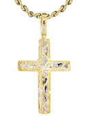 10K Yellow Gold Cross Pendant & Rope Chain | 0.15 Carats