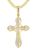 10K Yellow Gold Cross Pendant & Cuban Chain | 0.36 Carats