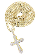 10K Yellow Gold Cross Pendant & Cuban Chain | 0.36 Carats