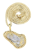 14 Yellow Gold Praying Hands Diamond Pendant &  Cuban Chain | 4.23 Carats