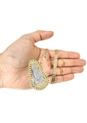 14 Yellow Gold Praying Hands Diamond Pendant &  Cuban Chain | 4.23 Carats