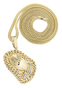 14 Yellow Gold Praying Hands Diamond Pendant &  Cuban Chain | 0.63 Carats