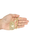 14 Yellow Gold Praying Hands Diamond Pendant &  Cuban Chain | 0.63 Carats