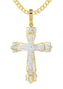 10K Yellow Gold Cross Pendant & Cuban Chain | 0.58 Carats