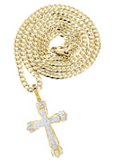 10K Yellow Gold Cross Pendant & Cuban Chain | 0.58 Carats