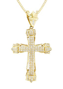 14K Yellow Gold Cross Diamond Pendant & Cuban Chain | 0.69 Carats