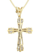 14K Yellow Gold Cross Diamond Pendant & Cuban Chain | 0.69 Carats