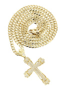 14K Yellow Gold Cross Diamond Pendant & Cuban Chain | 0.69 Carats
