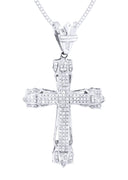 14K White Gold Cross Diamond Pendant & Cuban Chain | 0.72 Carats