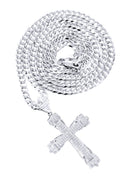 14K White Gold Cross Diamond Pendant & Cuban Chain | 0.72 Carats