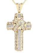 14 Yellow Gold Cross Diamond Pendant & Cuban Chain | 6.21 Carats