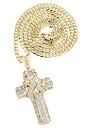 14 Yellow Gold Cross Diamond Pendant & Cuban Chain | 6.21 Carats