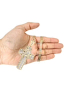 14 Yellow Gold Cross Diamond Pendant & Cuban Chain | 6.21 Carats
