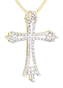 14K Yellow Gold Cross Diamond Pendant & Cuban Chain | 1.06 Carats