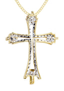 14K Yellow Gold Cross Diamond Pendant & Cuban Chain | 1.06 Carats