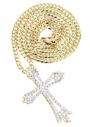 14K Yellow Gold Cross Diamond Pendant & Cuban Chain | 1.06 Carats