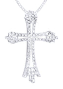 14K White Gold Cross Diamond Pendant & Cuban Chain | 1.08 Carats
