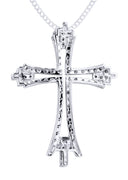 14K White Gold Cross Diamond Pendant & Cuban Chain | 1.08 Carats