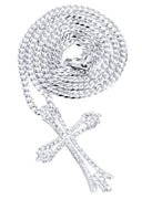14K White Gold Cross Diamond Pendant & Cuban Chain | 1.08 Carats