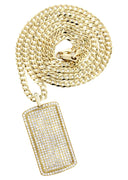 14K Yellow Gold Dog Tag Pendant & Cuban Chain | 6.52 Carats