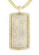 14K Yellow Gold Dog Tag Pendant & Cuban Chain | 6.52 Carats