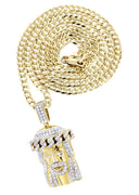 10K Yellow Gold Jesus Head Pendant & Cuban Chain | 2.78 Carats