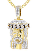 10K Yellow Gold Jesus Head Pendant & Cuban Chain | 2.78 Carats