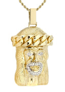 14 Yellow Gold Jesus Head Diamond Pendant &  Rope Chain | 0.42 Carats