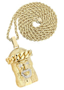 14 Yellow Gold Jesus Head Diamond Pendant &  Rope Chain | 0.42 Carats