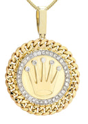 14 Yellow Gold Crown Diamond Pendant &  Franco Chain | 2.61 Carats