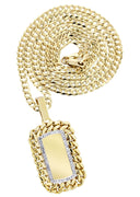 14K Yellow Gold Dog Tag Pendant & Cuban Chain | 0.87 Carats
