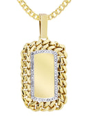 14K Yellow Gold Dog Tag Pendant & Cuban Chain | 0.87 Carats