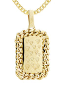 14K Yellow Gold Dog Tag Pendant & Cuban Chain | 0.87 Carats