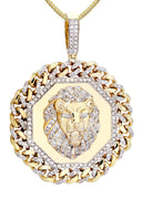 10K Yellow Gold Lion Head Diamond Pendant & Franco Chain | 2.92 Carats